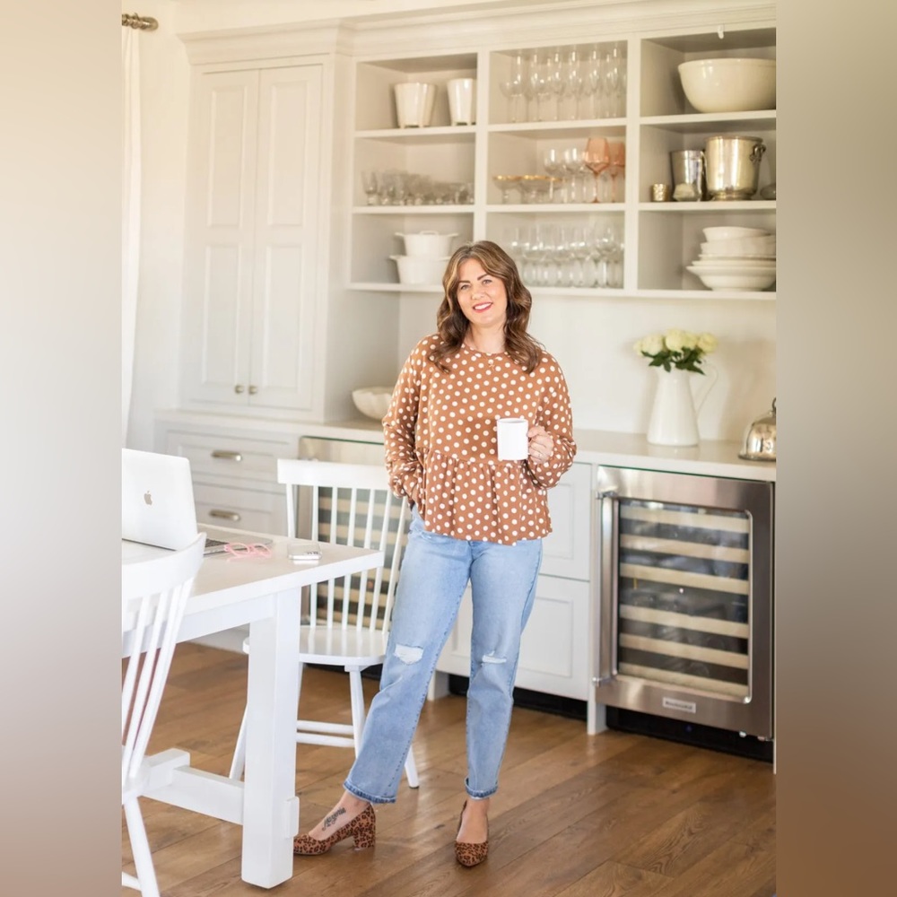 Jillian Harris Brown Polka Dot Peplum
